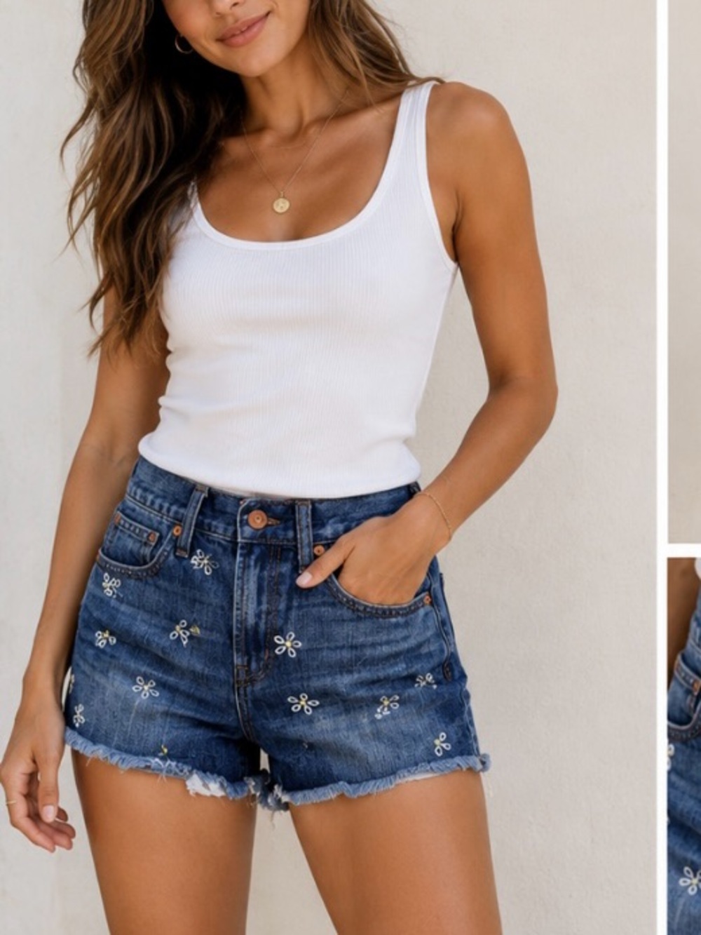 Madewell Dark Blue Daisy Embroidered Denim Shorts